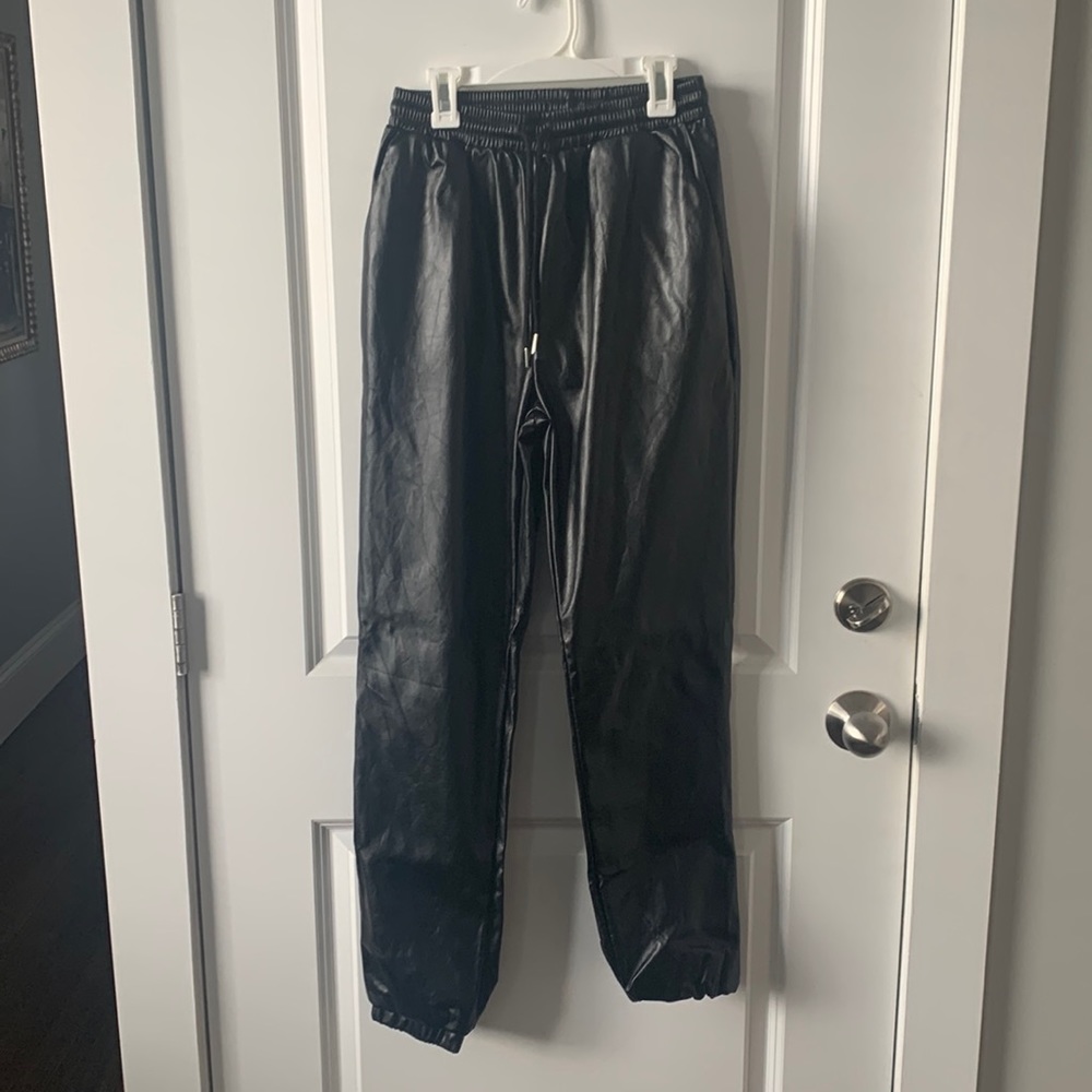 Missguided size 6 tall, faux leather joggers